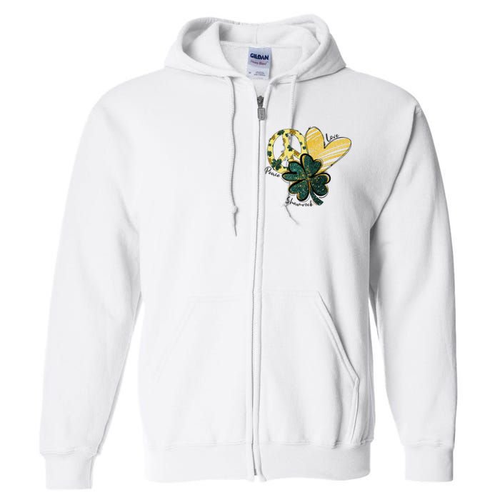 Peace Love Shamrock Leopard Irish Shamrocks St Patrick's Day Full Zip Hoodie