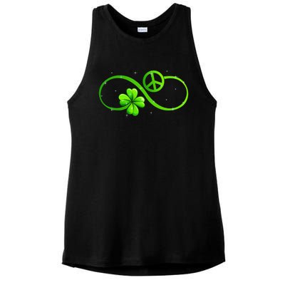 Peace Love Shamrock Irish Happy St Patrick's Day Ladies PosiCharge Tri-Blend Wicking Tank