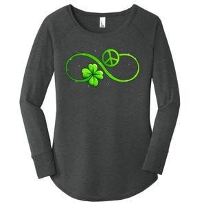 Peace Love Shamrock Irish Happy St Patrick's Day Women's Perfect Tri Tunic Long Sleeve Shirt