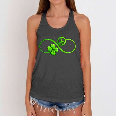 Peace Love Shamrock Irish Happy St Patrick's Day Women's Knotted Racerback Tank