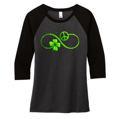 Peace Love Shamrock Irish Happy St Patrick's Day Women's Tri-Blend 3/4-Sleeve Raglan Shirt