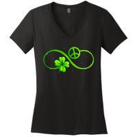 Peace Love Shamrock Irish Happy St Patrick's Day Women's V-Neck T-Shirt