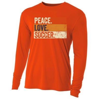 Peace Love Soccer Funny Mother Father Soccer Lover Vintage Gift Cooling Performance Long Sleeve Crew