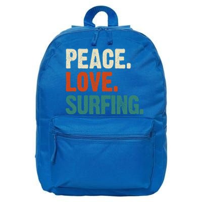 Peace Love Surfing Funny Mother Father Surfing Lover Vintage Gift 16 in Basic Backpack