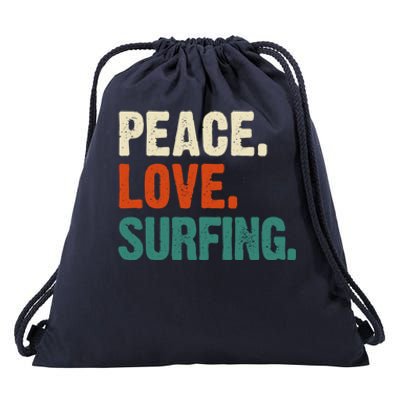 Peace Love Surfing Funny Mother Father Surfing Lover Vintage Gift Drawstring Bag