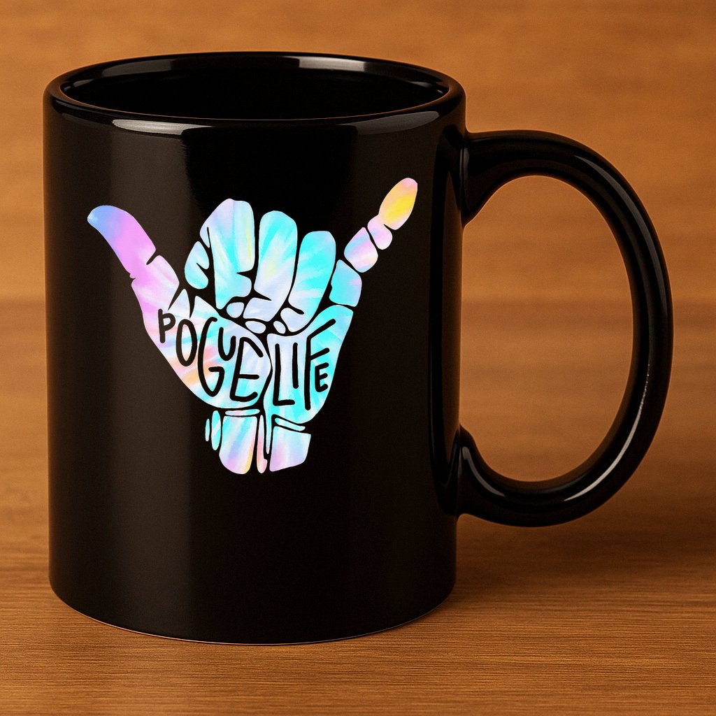 Pogue Life Shaka Hand Hang Loose Tie Dye Pattern 11oz C Handle Ceramic Mug