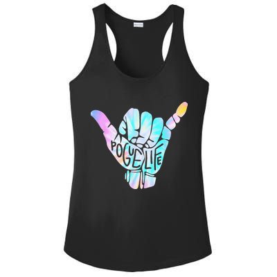 Pogue Life Shaka Hand Hang Loose Tie Dye Pattern Ladies PosiCharge Competitor Racerback Tank