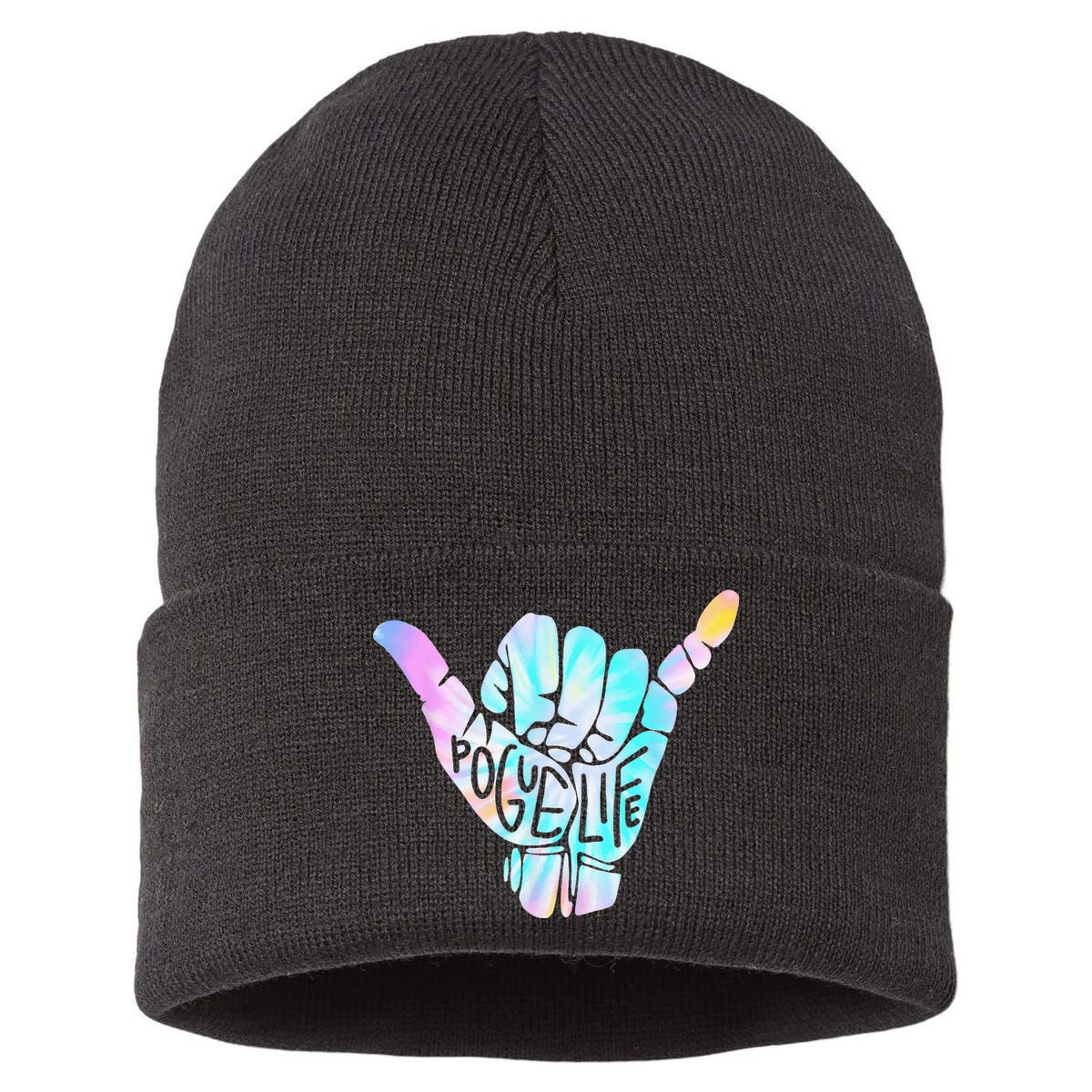 Pogue Life Shaka Hand Hang Loose Tie Dye Pattern Sustainable Knit Beanie