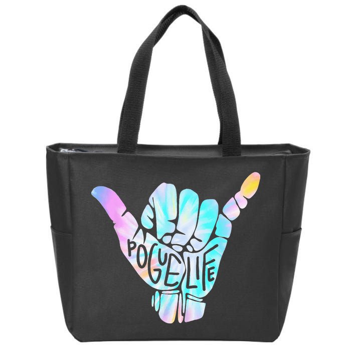 Pogue Life Shaka Hand Hang Loose Tie Dye Pattern Zip Tote Bag
