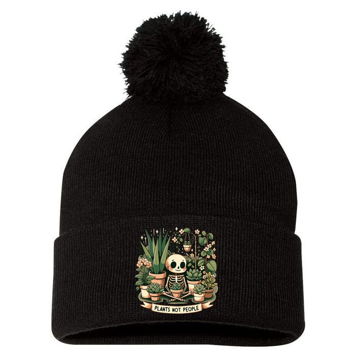 Plant Lover Skeleton Design Plants Not People Pom Pom 12in Knit Beanie