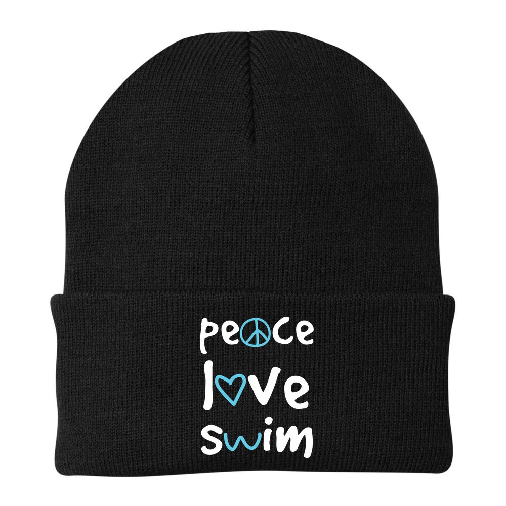 Peace Love Swim Cute Gift Swimmer Gift Love To Swim Beanie
