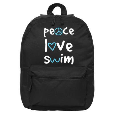Peace Love Swim Cute Gift Swimmer Gift Love To Swim 16 in Basic Backpack