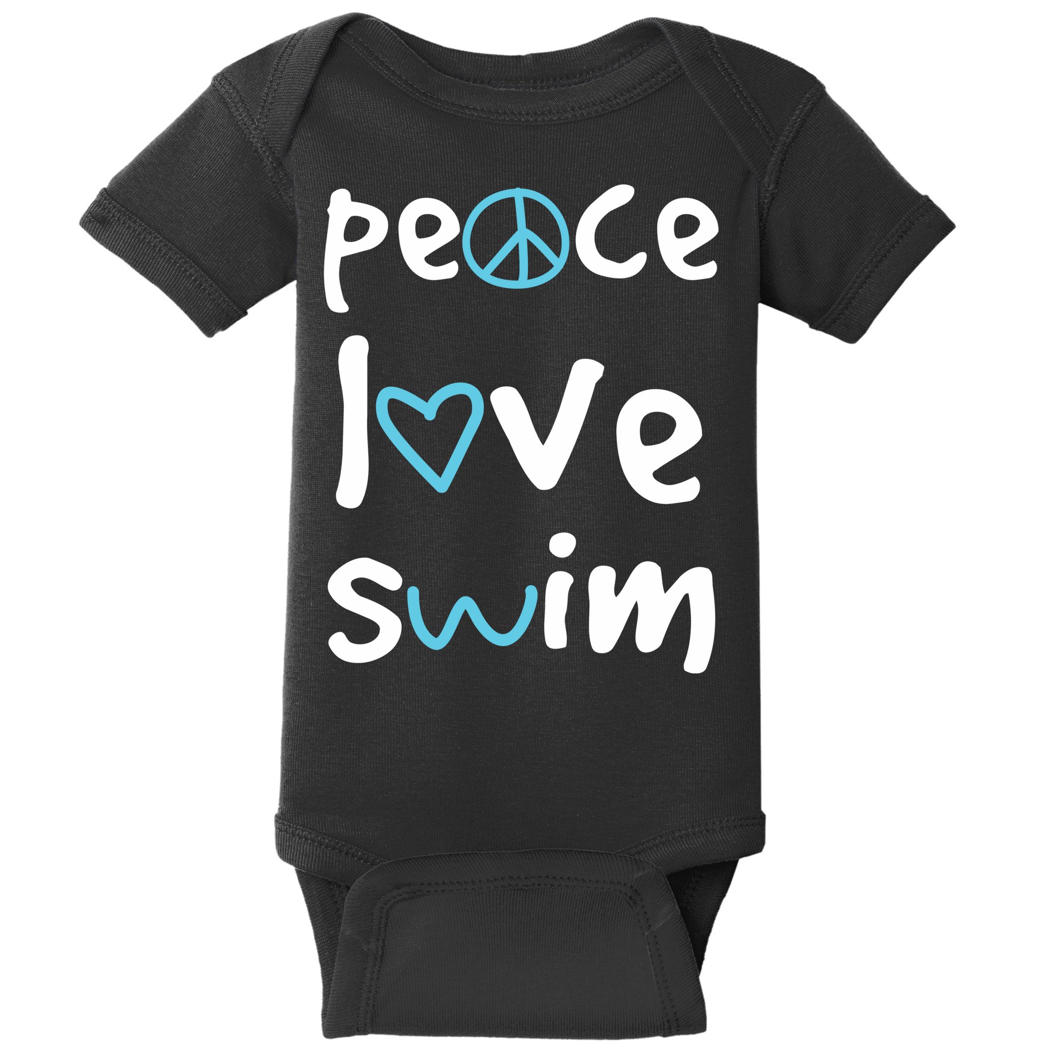 Peace Love Swim Cute Gift Swimmer Gift Love To Swim Baby Bodysuit