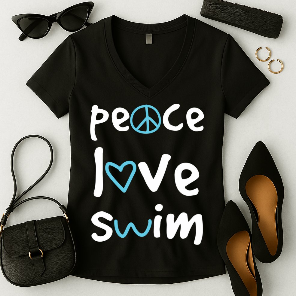 Peace Love Swim Cute Gift Swimmer Gift Love To Swim Women's V-Neck T-Shirt