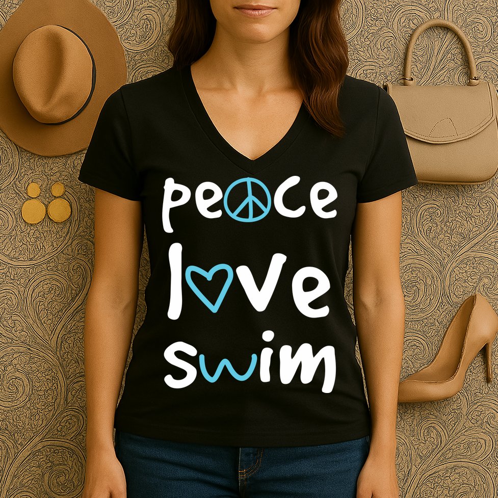 Peace Love Swim Cute Gift Swimmer Gift Love To Swim Women's V-Neck T-Shirt