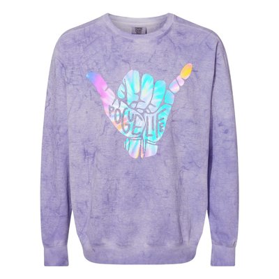 Pogue Life Shaka Hand Hang Loose Tie Dye Pattern Colorblast Crewneck Sweatshirt