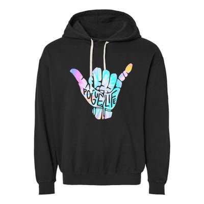 Pogue Life Shaka Hand Hang Loose Tie Dye Pattern Garment-Dyed Fleece Hoodie