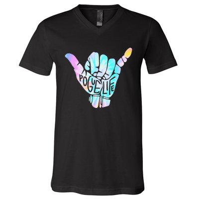 Pogue Life Shaka Hand Hang Loose Tie Dye Pattern V-Neck T-Shirt