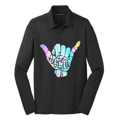 Pogue Life Shaka Hand Hang Loose Tie Dye Pattern Silk Touch Performance Long Sleeve Polo