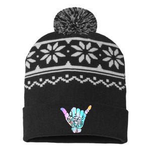 Pogu_e Life Shaka Hand Hang Loose Tie Dye Pattern USA-Made Snowflake Beanie