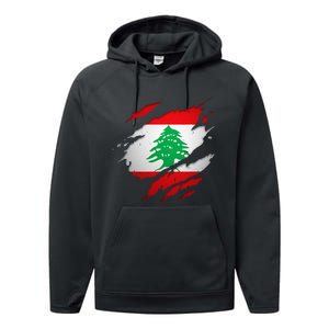 Proud Lebanese Shirts Torn Ripped Lebanon Flag Performance Fleece Hoodie