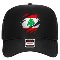 Proud Lebanese Shirts Torn Ripped Lebanon Flag High Crown Mesh Back Trucker Hat