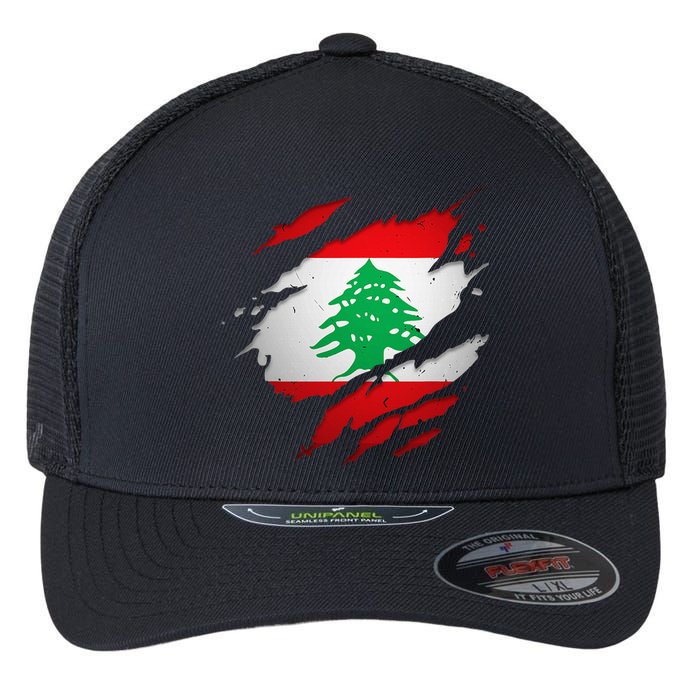 Proud Lebanese Shirts Torn Ripped Lebanon Flag Flexfit Unipanel Trucker Cap