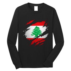 Proud Lebanese Shirts Torn Ripped Lebanon Flag Long Sleeve Shirt