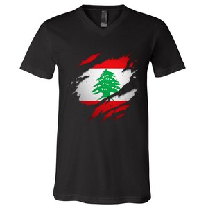 Proud Lebanese Shirts Torn Ripped Lebanon Flag V-Neck T-Shirt