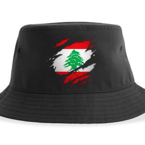 Proud Lebanese Shirts Torn Ripped Lebanon Flag Sustainable Bucket Hat