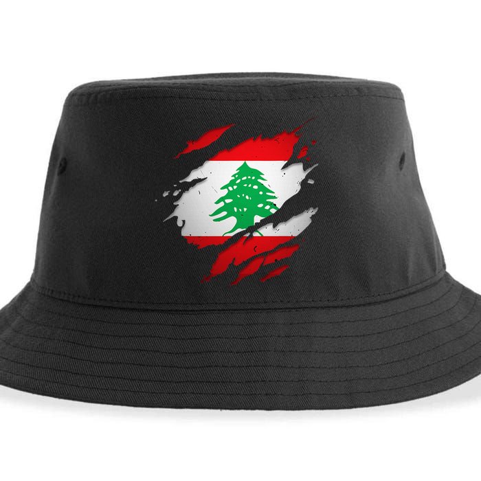 Proud Lebanese Shirts Torn Ripped Lebanon Flag Sustainable Bucket Hat