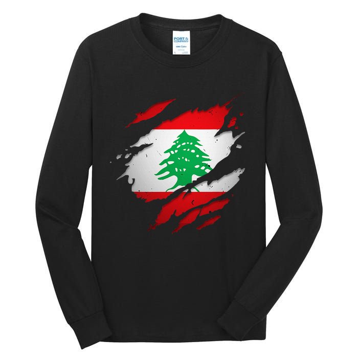 Proud Lebanese Shirts Torn Ripped Lebanon Flag Tall Long Sleeve T-Shirt