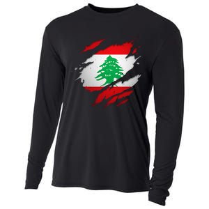 Proud Lebanese Shirts Torn Ripped Lebanon Flag Cooling Performance Long Sleeve Crew