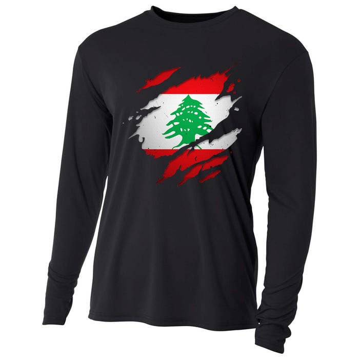 Proud Lebanese Shirts Torn Ripped Lebanon Flag Cooling Performance Long Sleeve Crew