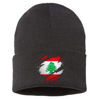 Proud Lebanese Shirts Torn Ripped Lebanon Flag Sustainable Knit Beanie