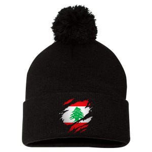 Proud Lebanese Shirts Torn Ripped Lebanon Flag Pom Pom 12in Knit Beanie