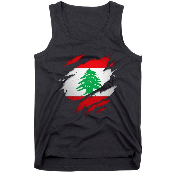 Proud Lebanese Shirts Torn Ripped Lebanon Flag Tank Top