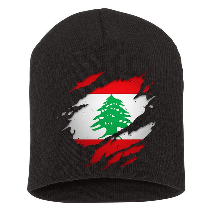 Proud Lebanese Shirts Torn Ripped Lebanon Flag Short Acrylic Beanie