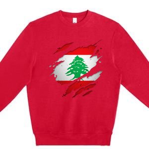 Proud Lebanese Shirts Torn Ripped Lebanon Flag Premium Crewneck Sweatshirt