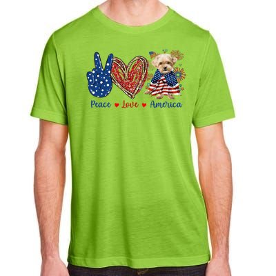 Peace Love Shorkie Dog Patriotic America Flag 4th July Meaningful Gift Adult ChromaSoft Performance T-Shirt