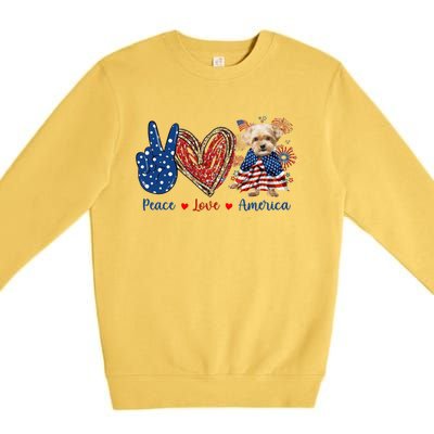 Peace Love Shorkie Dog Patriotic America Flag 4th July Meaningful Gift Premium Crewneck Sweatshirt