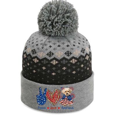 Peace Love Shorkie Dog Patriotic America Flag 4th July Meaningful Gift The Baniff Cuffed Pom Beanie