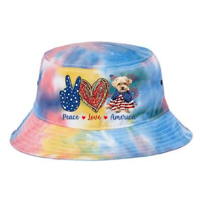 Peace Love Shorkie Dog Patriotic America Flag 4th July Meaningful Gift Tie Dye Newport Bucket Hat