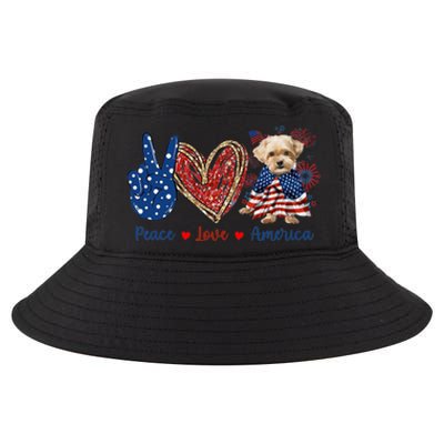 Peace Love Shorkie Dog Patriotic America Flag 4th July Meaningful Gift Cool Comfort Performance Bucket Hat