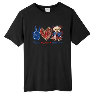 Peace Love Shorkie Dog Patriotic America Flag 4th July Meaningful Gift Tall Fusion ChromaSoft Performance T-Shirt