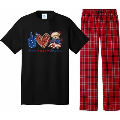 Peace Love Shorkie Dog Patriotic America Flag 4th July Meaningful Gift Pajama Set