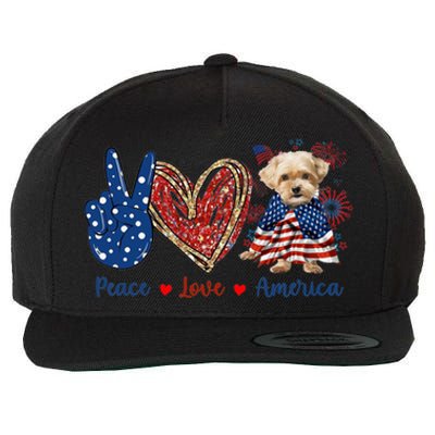 Peace Love Shorkie Dog Patriotic America Flag 4th July Meaningful Gift Wool Snapback Cap