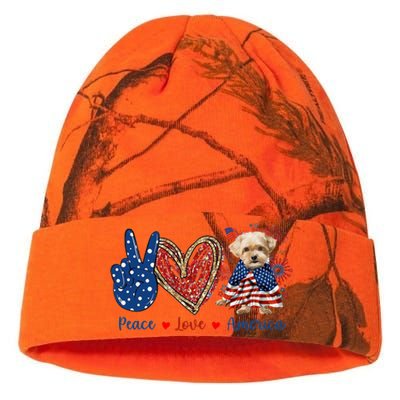 Peace Love Shorkie Dog Patriotic America Flag 4th July Meaningful Gift Kati Licensed 12" Camo Beanie