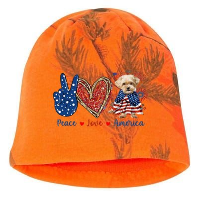 Peace Love Shorkie Dog Patriotic America Flag 4th July Meaningful Gift Kati - Camo Knit Beanie