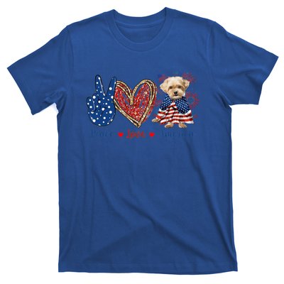 Peace Love Shorkie Dog Patriotic America Flag 4th July Meaningful Gift T-Shirt